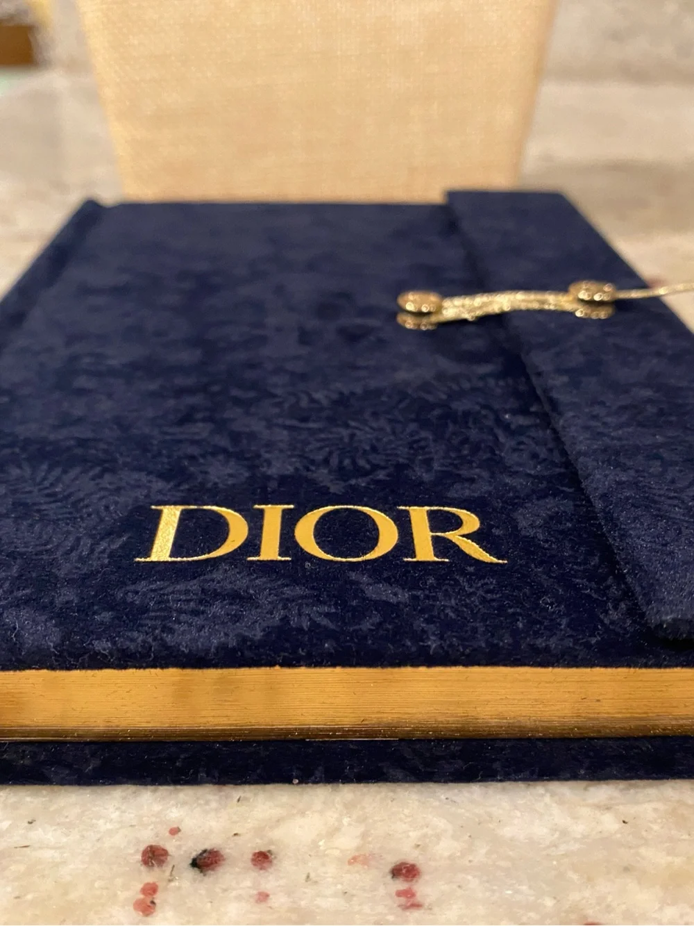Dior Midnight Blue Velvet Notebook with Gold Accent